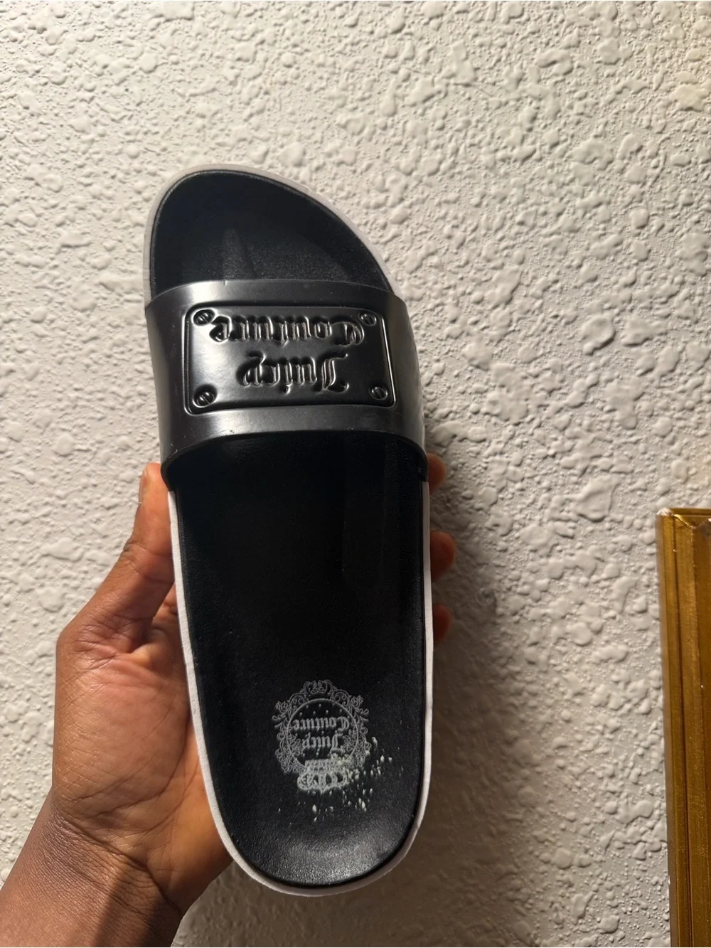 Juicy Couture Black Slide Sandals with White Trim
